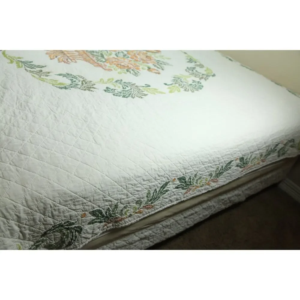 Vintage Needlepoint Bedspread Floral Cottagecore Granny Full 86